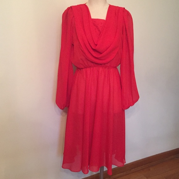 Vintage Red Swoop Neck Dress - Picture 1 of 7